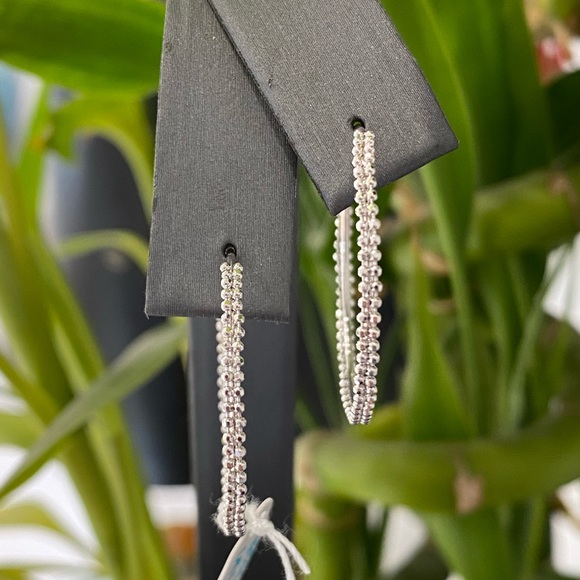 18K White Gold Bead Hoop Earrings